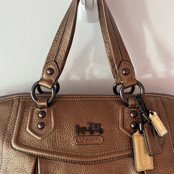 LIKE NEW Coach Madison Clair Metallic Bronze Pebbled Leather Satchel Bag 👜 - Picture 2 of 15